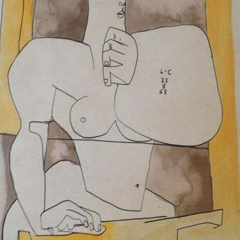 after le corbusier - print with watercolour